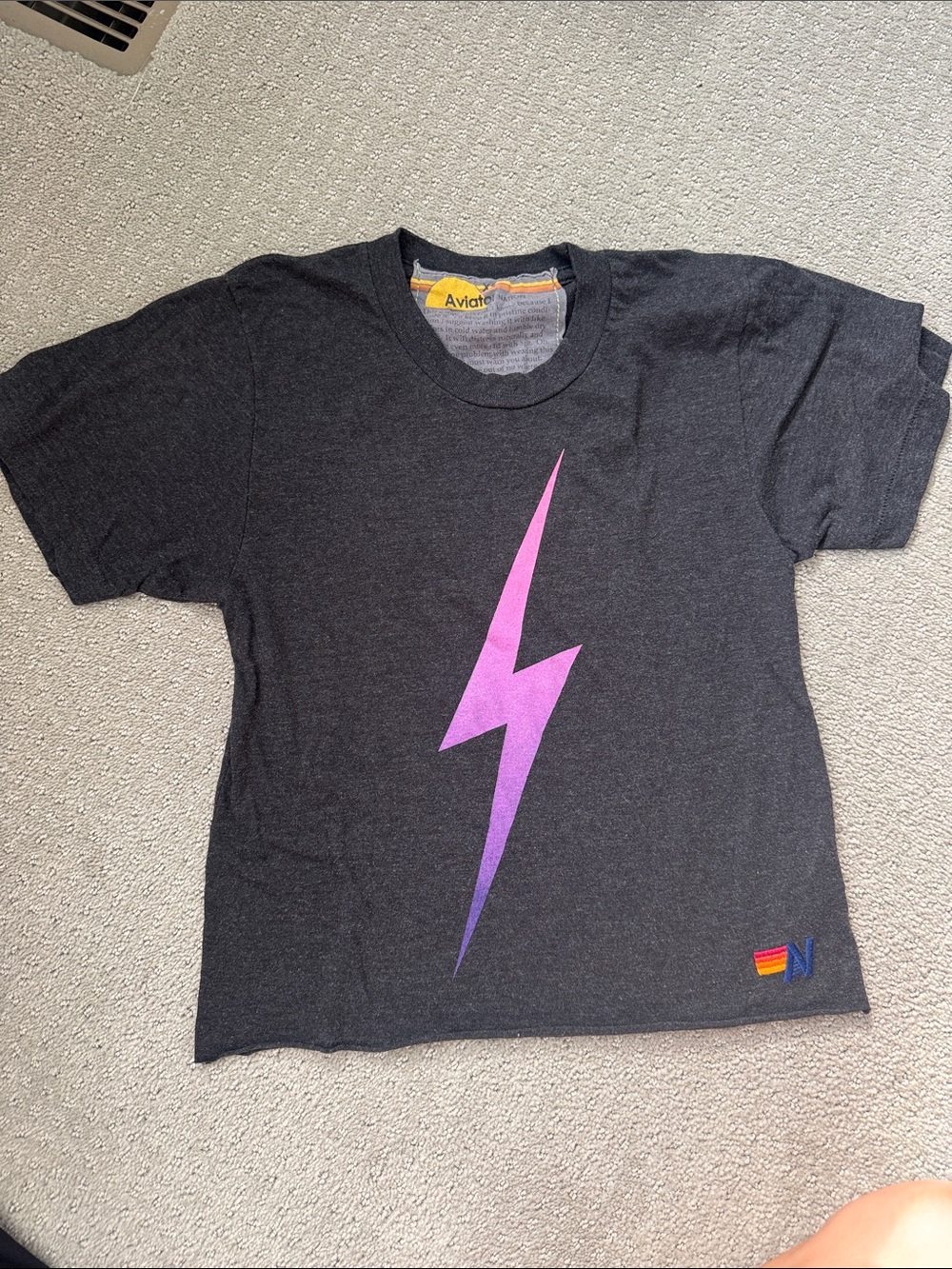 Aviator Nation Black Boyfriend Tee with Pink/Purple Hombre Lightning Bolt
